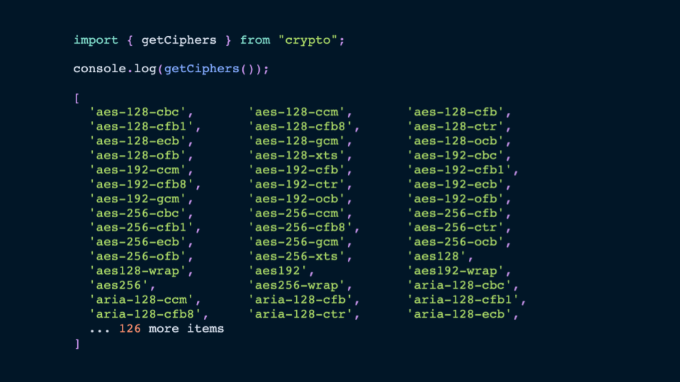 Sample of the output of calling `getCiphers`