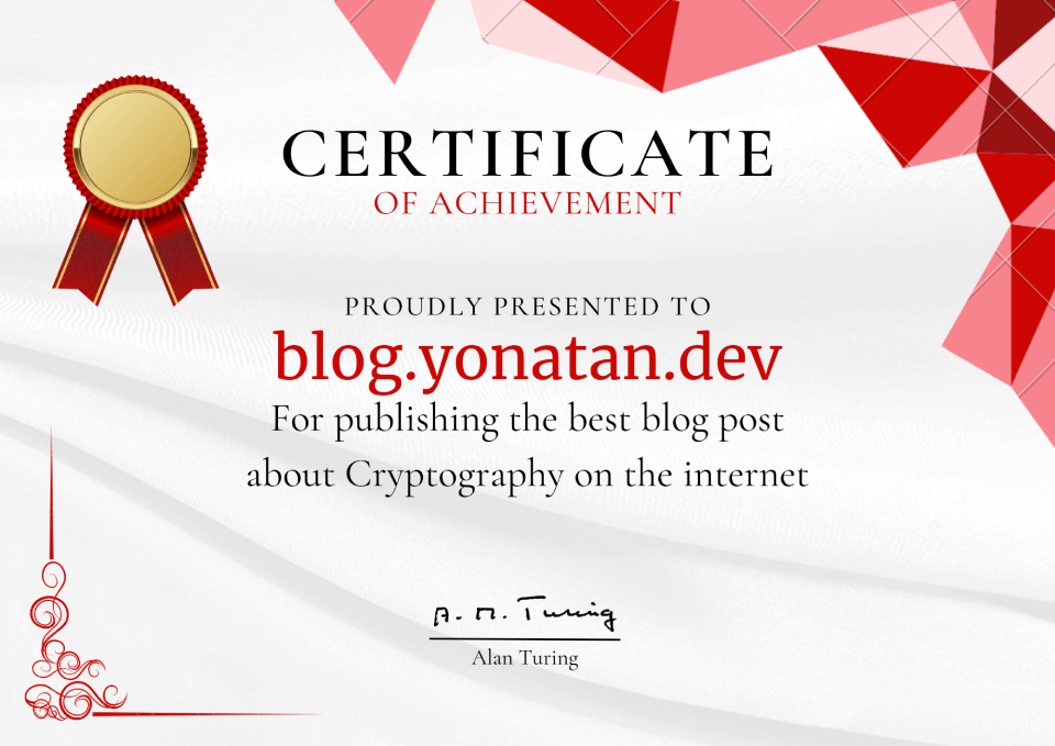 A mock certificate from Alan Turing that praises this blog post